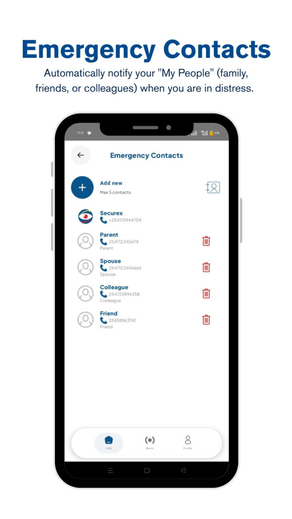 MySecurex App Features - Add Emergency Contacts